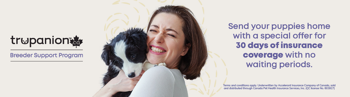 Advertisement for Trupanion; Woman holding Puppies